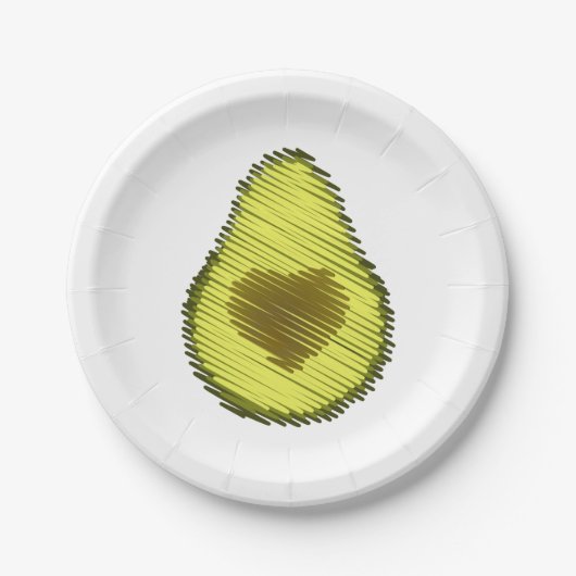 Gekrabbelde Avocado Liefde Papieren Bordje (Voorkant)
