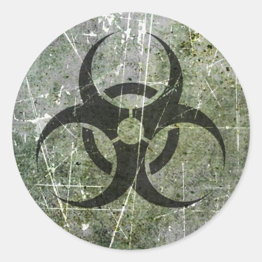 Gekrabd en versleten grijs en zwart biohazard symb ronde sticker (Voorkant)