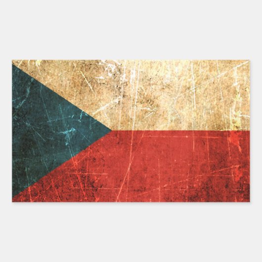 Gekrabd en versleten Tsjechische vlag Rechthoekige Sticker (Voorkant)
