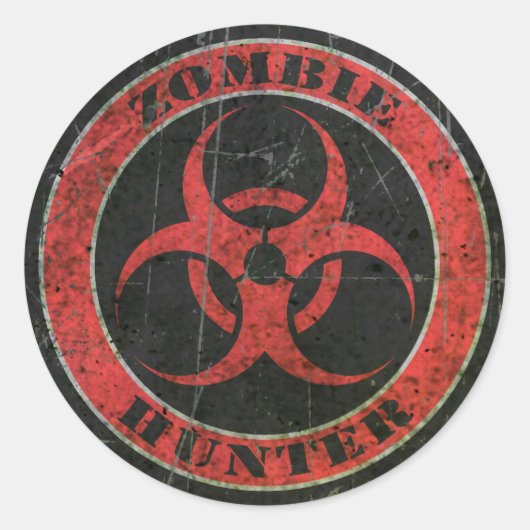 Gekrabd Rood en Zwart Bio Hazard Zombie Hunter Ronde Sticker (Voorkant)
