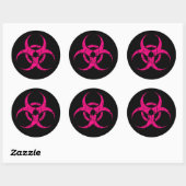 Gekrabd Roze Biohazard Symbool op Zwart Ronde Sticker (Vel)