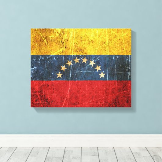 Gekrabde en versleten Venezolaanse vlag Canvas Afdruk (Insitu (Houten vloer))