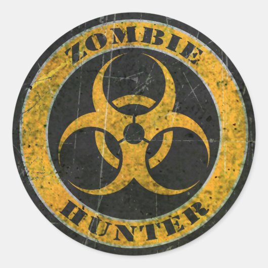 Gekrast Geel Bio Hazard Zombie Hunter Ronde Sticker (Voorkant)