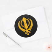 Gekrast geel Sikh Khanda symbool op zwart Ronde Sticker (Envelop)