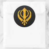 Gekrast geel Sikh Khanda symbool op zwart Ronde Sticker (Tas)