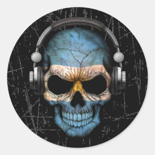 Gekraste Argentijnse DJ Skull met Hoofdtelefoon Ronde Sticker