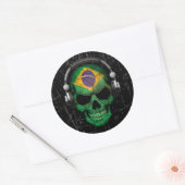 Gekraste Braziliaanse DJ Skull met Hoofdtelefoon Ronde Sticker (Envelop)
