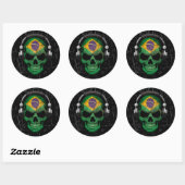 Gekraste Braziliaanse DJ Skull met Hoofdtelefoon Ronde Sticker (Vel)