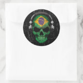 Gekraste Braziliaanse DJ Skull met Hoofdtelefoon Ronde Sticker (Tas)
