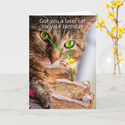 Gekregen u een laserkat voor uw verjaardag kaart (Gele Bloem)