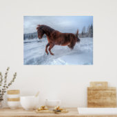 Gekrenkte orrel-paarden die opgroeien in wintersne poster (Keuken)