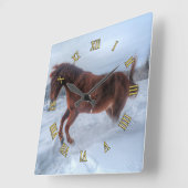 Gekrenkte orrel-paarden die opgroeien in wintersne vierkante klok (Hoek)