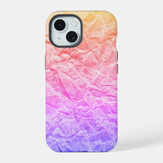 Gekreukeld regenboogpapier iPhone 15 case (Achterkant)
