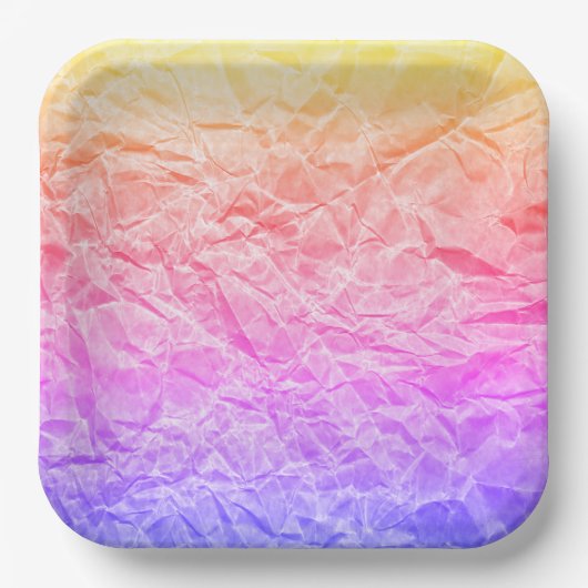 Gekreukeld regenboogpapier papieren bordje (Voorkant)