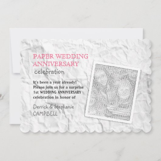 Gekreukt papier 1e huwelijksverjaardag kaart (Voorkant)