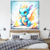 Gekristalliseerde schattige baby blauwe draak canvas afdruk (Insitu (Slaapkamer))