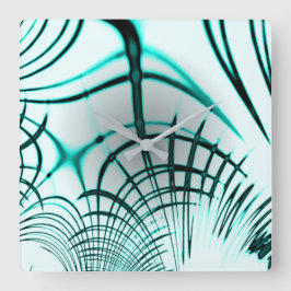 Gekromde cyaanwaterkromde lijnen op lichtachtergro vierkante klok