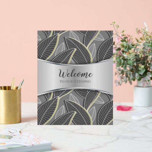 Gekromde lijnen Branches Leaves Grey G626 Acryl Bord (Huwelijk)