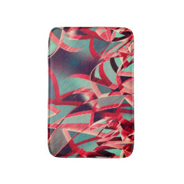 Gekromde rode linten boven blauwgrijs, geboord badmat