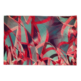 Gekromde rode linten boven blauwgrijs, geboord kussensloop