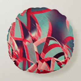 Gekromde rode linten boven blauwgrijs, geboord rond kussen