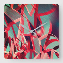 Gekromde rode linten boven blauwgrijs, geboord