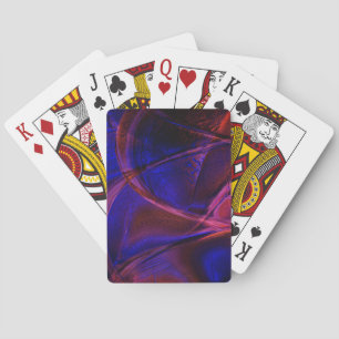 Gekromde slagen over verrassende rode en blauwe ko pokerkaarten