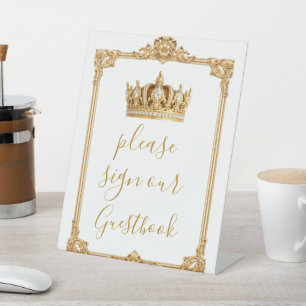 Gekroond in Goud Koninklijke Kroon Elegant Reclamebord Met Voetstuk