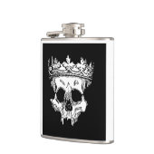 gekroond skelet hoofd op een fles heupfles (Links)