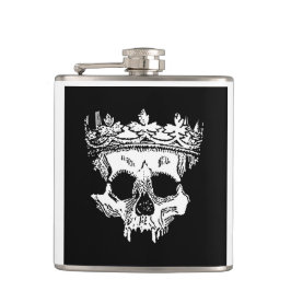 gekroond skelet hoofd op een fles heupfles