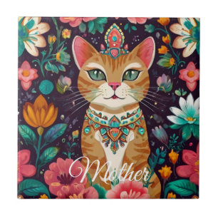 Gekroonde Bejewelde Kat Tegeltje