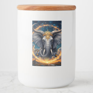 Gekroonde Bewaker van de Hemelse Poort de olifant Voedselcontainer Etiket