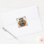 🔵 Gekroonde Blauwe Letter B Monogram Naamlabel ✨ Vierkante Sticker (Envelop)