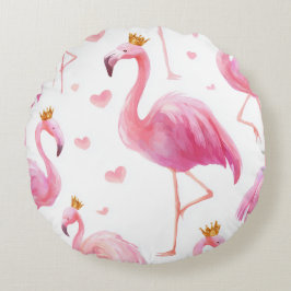 Gekroonde Flamingo – Luxe Eiland Sfeer Rond Kussen
