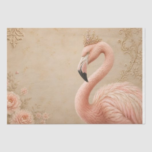 Gekroonde Flamingo Vintage Decoupage Tissuepapier (Voorkant)