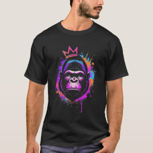 Gekroonde Gorilla Met Attitude Grappige Verfspatte T-shirt