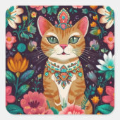 Gekroonde Kat Met Edelstenen Vierkante Sticker (Voorkant)
