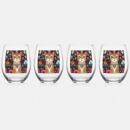 Gekroonde Kat Met Edelstenen Wijnglas Zonder Voet