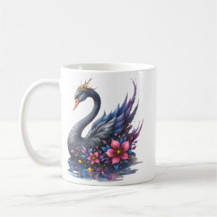 Gekroonde Maanzwaan – Bewaker van het Stille Meer. Koffiemok