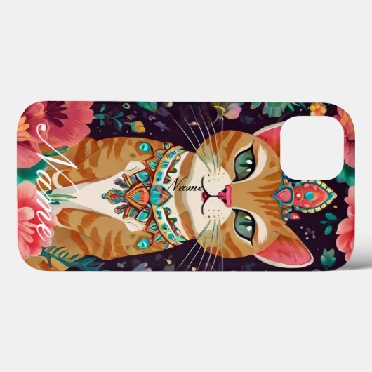 gekroonde met juwelen versierde kat Case-Mate iPhone case (Achterkant (horizontaal))