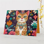 gekroonde met juwelen versierde kat kaart (Gele Bloem)