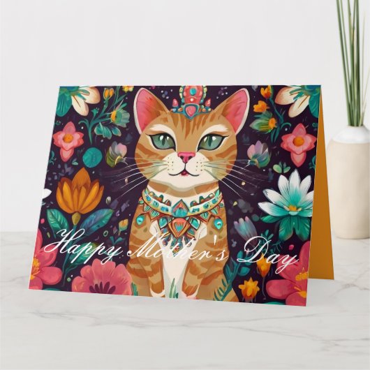 gekroonde met juwelen versierde kat kaart (Voorkant)