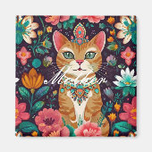 gekroonde met juwelen versierde kat magneet (Voorkant)