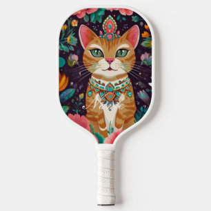 gekroonde met juwelen versierde kat pickleball paddle