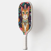 gekroonde met juwelen versierde kat pickleball paddle (Links)