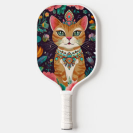 gekroonde met juwelen versierde kat pickleball paddle