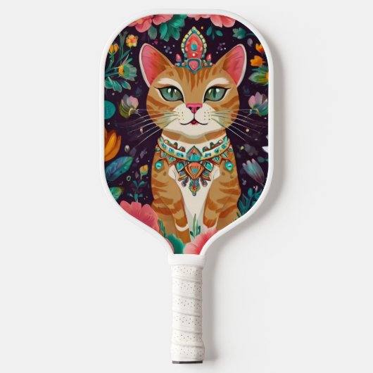 gekroonde met juwelen versierde kat pickleball paddle (Voorkant)