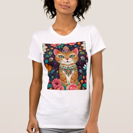 gekroonde met juwelen versierde kat t-shirt (Voorkant)