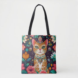 gekroonde met juwelen versierde kat tote bag