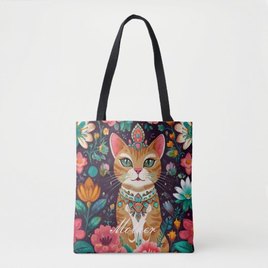 gekroonde met juwelen versierde kat tote bag (Voorkant)